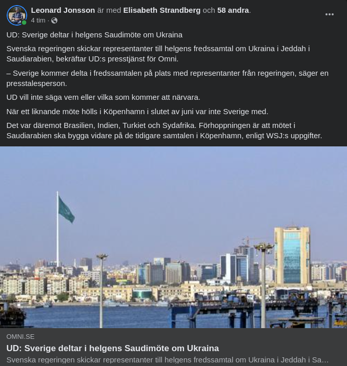 Sverige Deltar I Saudimöte Om Ukraina