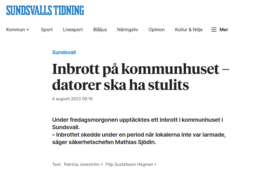Datorstöld I Sundsvalls Kommunhus