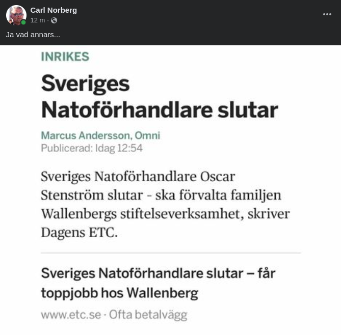 Från Nato-Förhandlare Till Wallenbergsstiftelseförvaltningstoppjobb