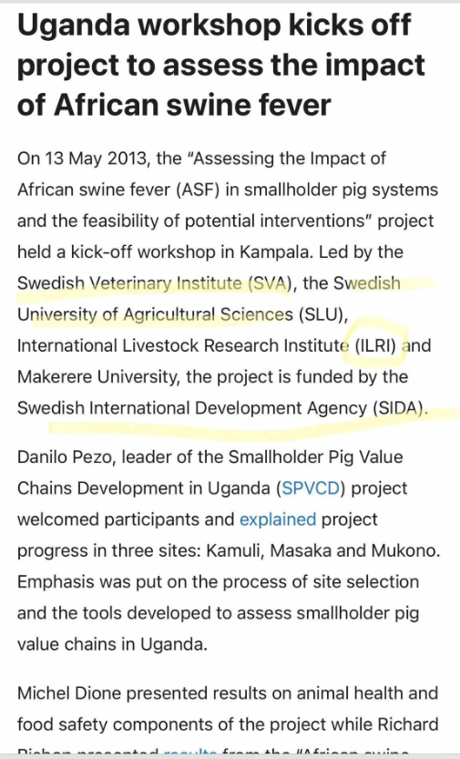 Svenskledd & Sida-Finansierad Afrikansk Svinpestsforskning I Uganda