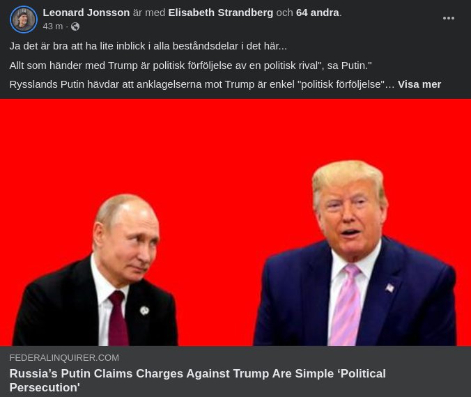 Putin Ser Politisk Förföljelse I USA