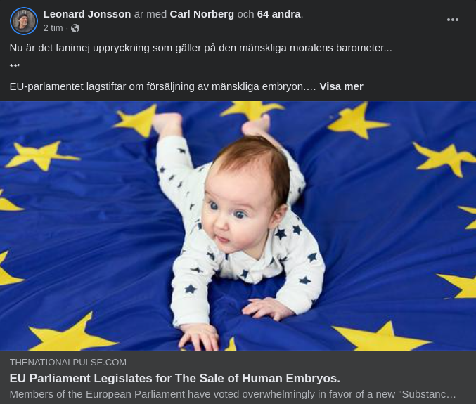 EU-Lagstiftning För Försäljning Av Mänskliga Embryon
