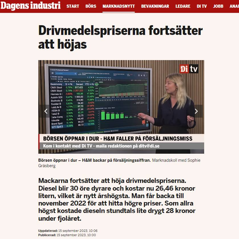 Fortsatta Drivmedelsprishöjningar