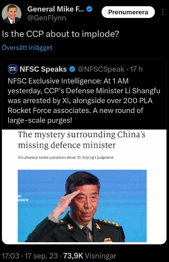 Xi Fängslar Försvarsministern & Några Hundra Personer Till