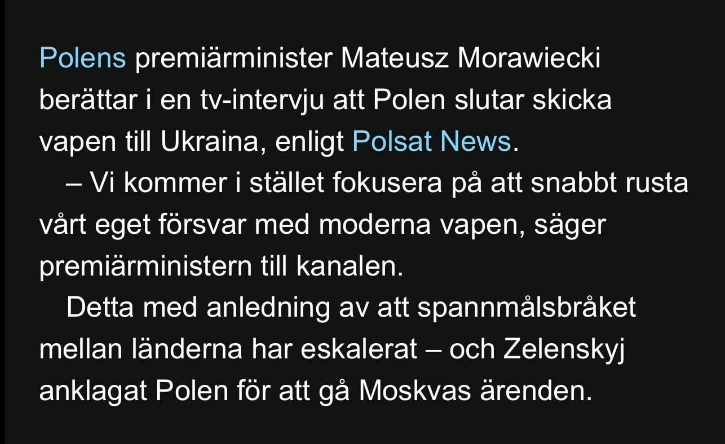 Polen Slutar Skicka Vapen Till Ukraina