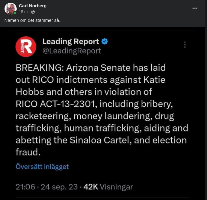 RICO-Åtal Från Arizona-Senaten Mot Hobbs