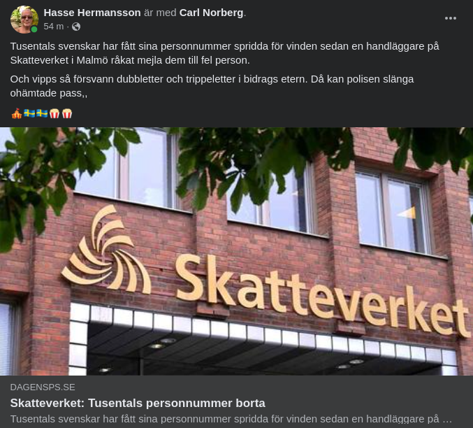 Felskickade Personnummer