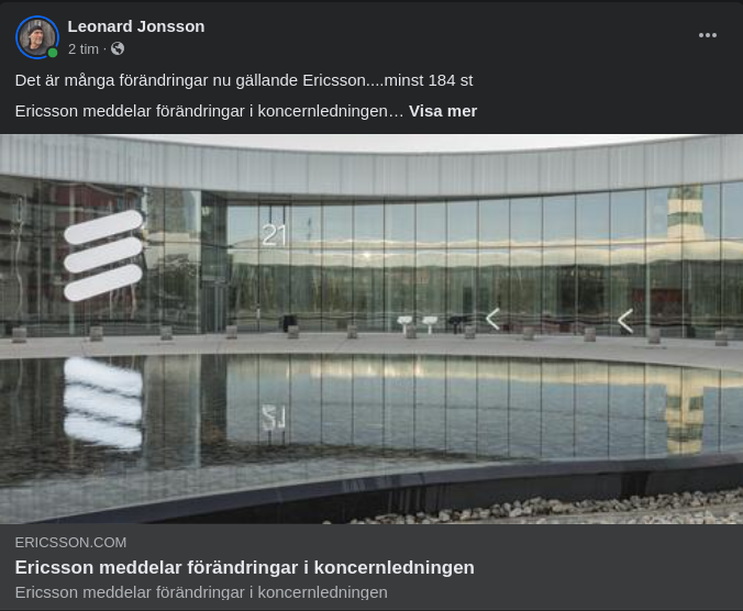 Koncernledningsförändringar I Ericsson