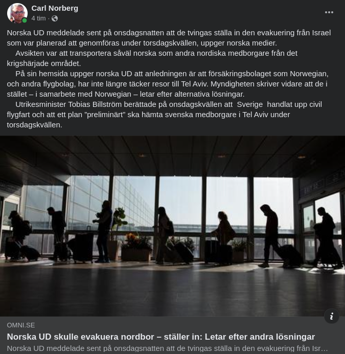 Inställd Norskledd Israelevakuering