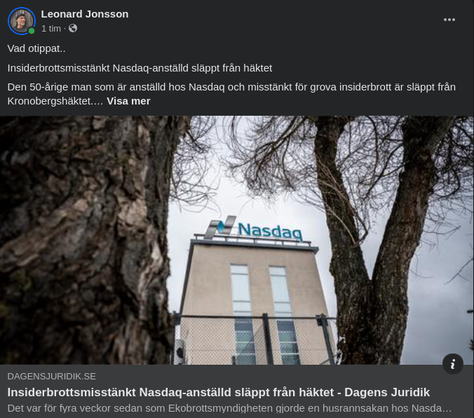 Häktessläppt Nasdaqinsiderbrottsmisstänkt