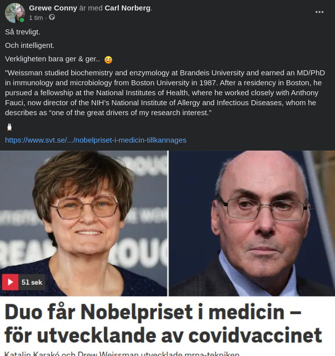 Nobelprisade Covidvaccinutvecklare
