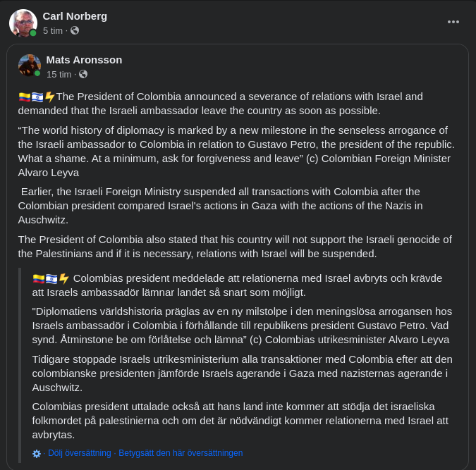 Colombia Sparkar Ut Israels Ambassadör