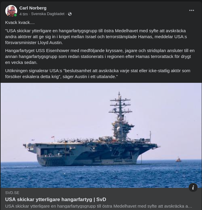 Ytterligare Amerikanskt Hangarfartyg Till Medelhavet