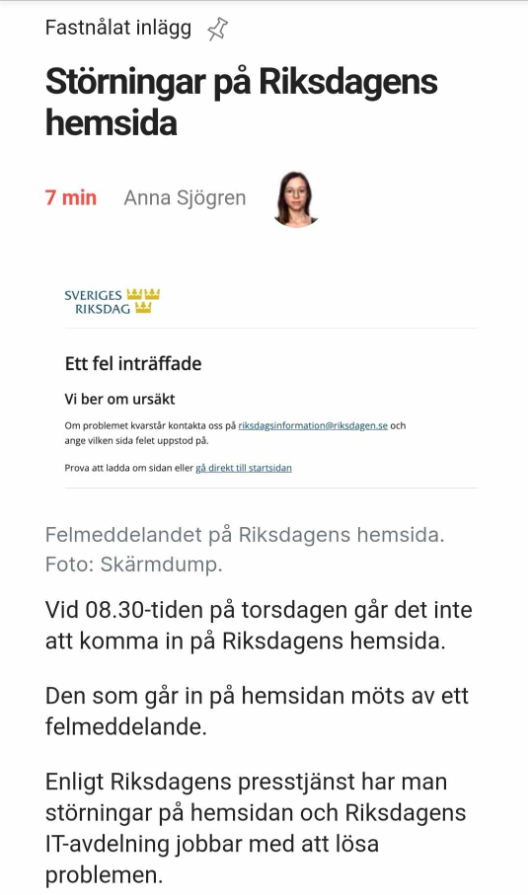 Störningar På Riksdagens Hemsida