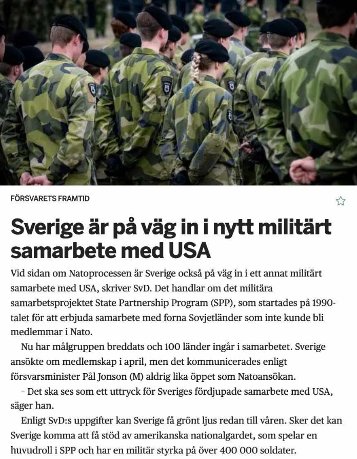 Mer Samarbete Mellan Svensk & Amerikansk Militär