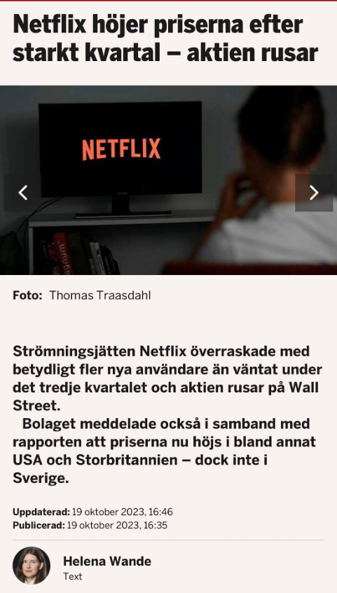 Prishöjande Netflix..
