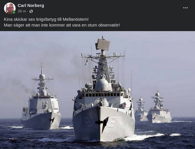 Sex Talföra Kinesiska Krigsfartyg Till Mellanöstern