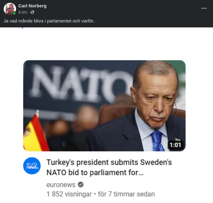 Sveriges Natoansökan Inlämnad Till Turkiets Parlament