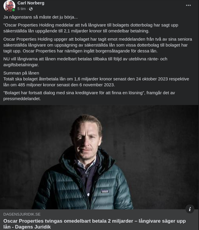 Uppsagda Lån På 2,1 Miljarder För Oscar Properties Holding