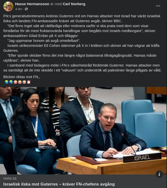 Israel Kräver FN:s Generalsekreterares Avgång