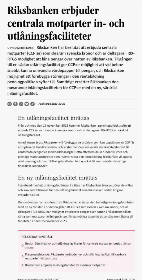 Riksbanken Erbjuder & Ber