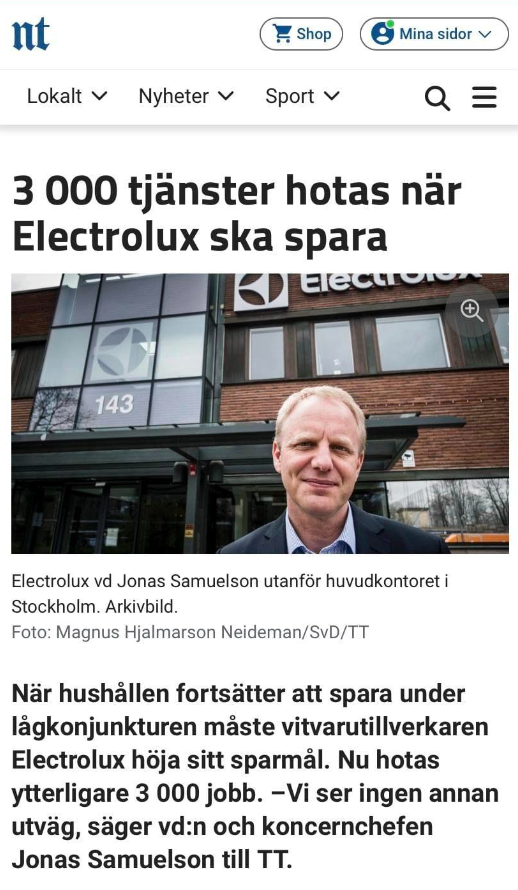 3000 Hotade Electrolux-Jobb