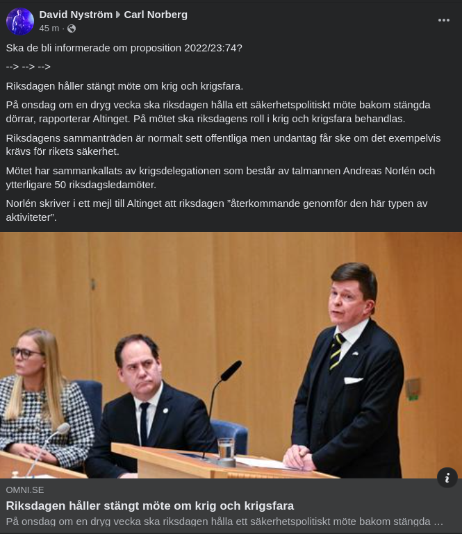 Riksdagen Håller Stängt Möte Om Krig & Krigsfara