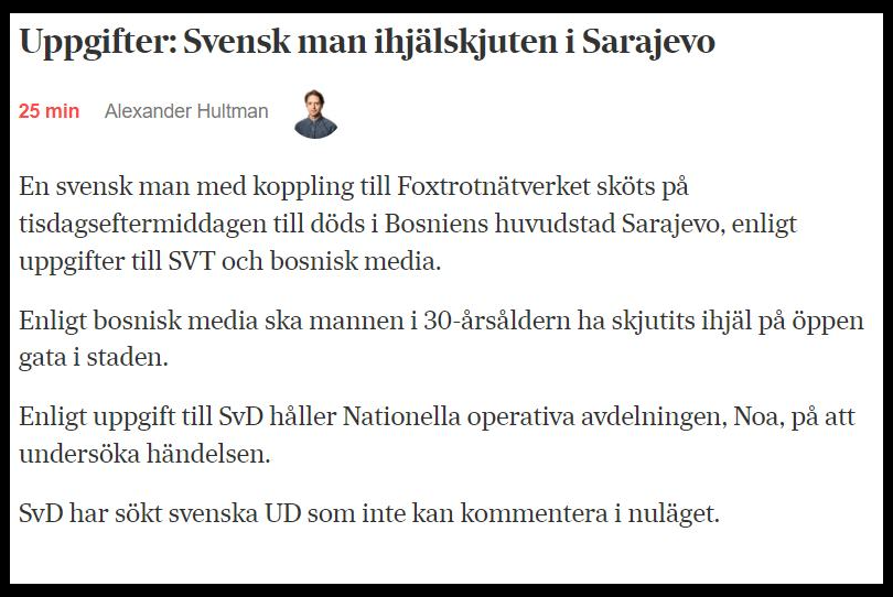 Svensk Man Ihjälskjuten I Sarajevo