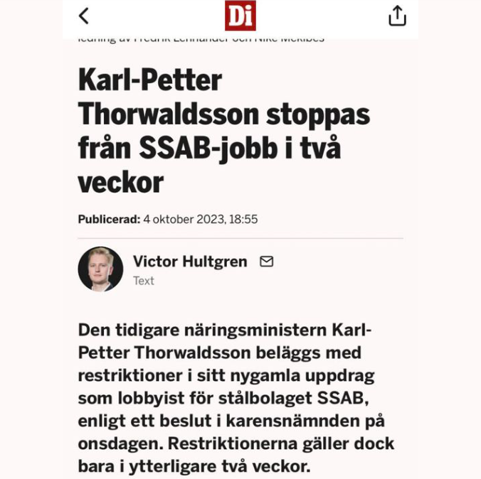 Två Veckors Karens För K-P Thorwaldsson