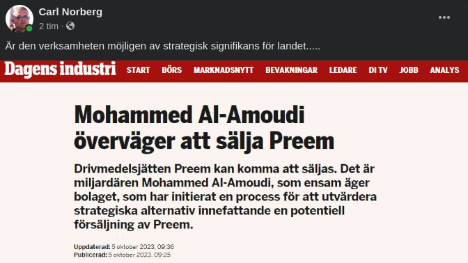 Övervägd Preem-Försäljning
