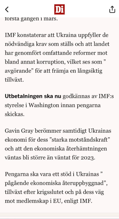 IMF Konstaterar Nödvändig Kravuppfyllnad Från Ukraina..