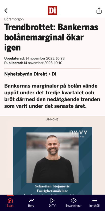 Bankernas Bolånemarginal Ökande