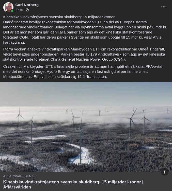 Kinesisk Vindkraftsskuld