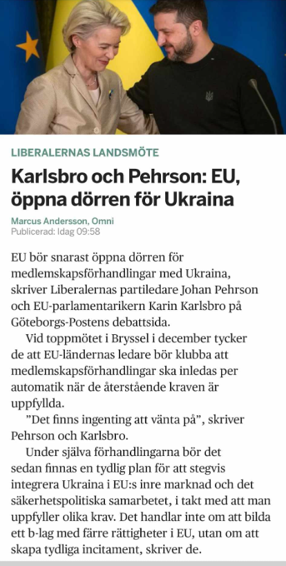 Svensk Vilja Att Öppna EU:s Dörr För Ukraina