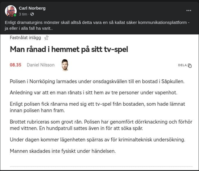 TV-Spelsrånad Hemma I Norrköping
