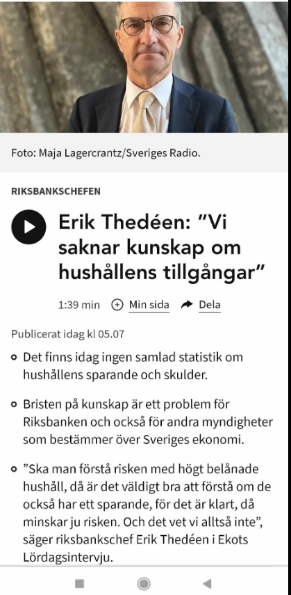 Hushållstillgångskunskapssaknande Riksbankschef