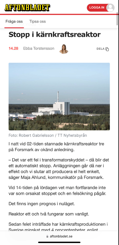 Kärnkraftsreaktorstopp