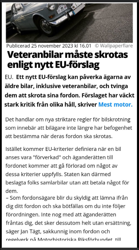 Veteranfordonsförbud I Hälarna På Riksbankschefen