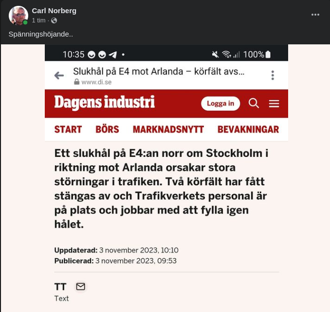 Slukhål På E4 Norr Om Stockholm