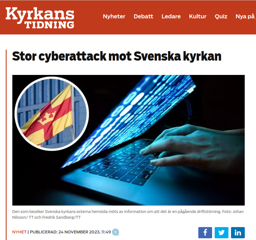 Cyberattackerad Svenskkyrka