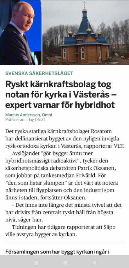 Expertvarning Ryskt Kyrkligt Hybridhot I Västerås