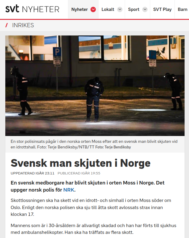 Svensk Skjuten I Norge
