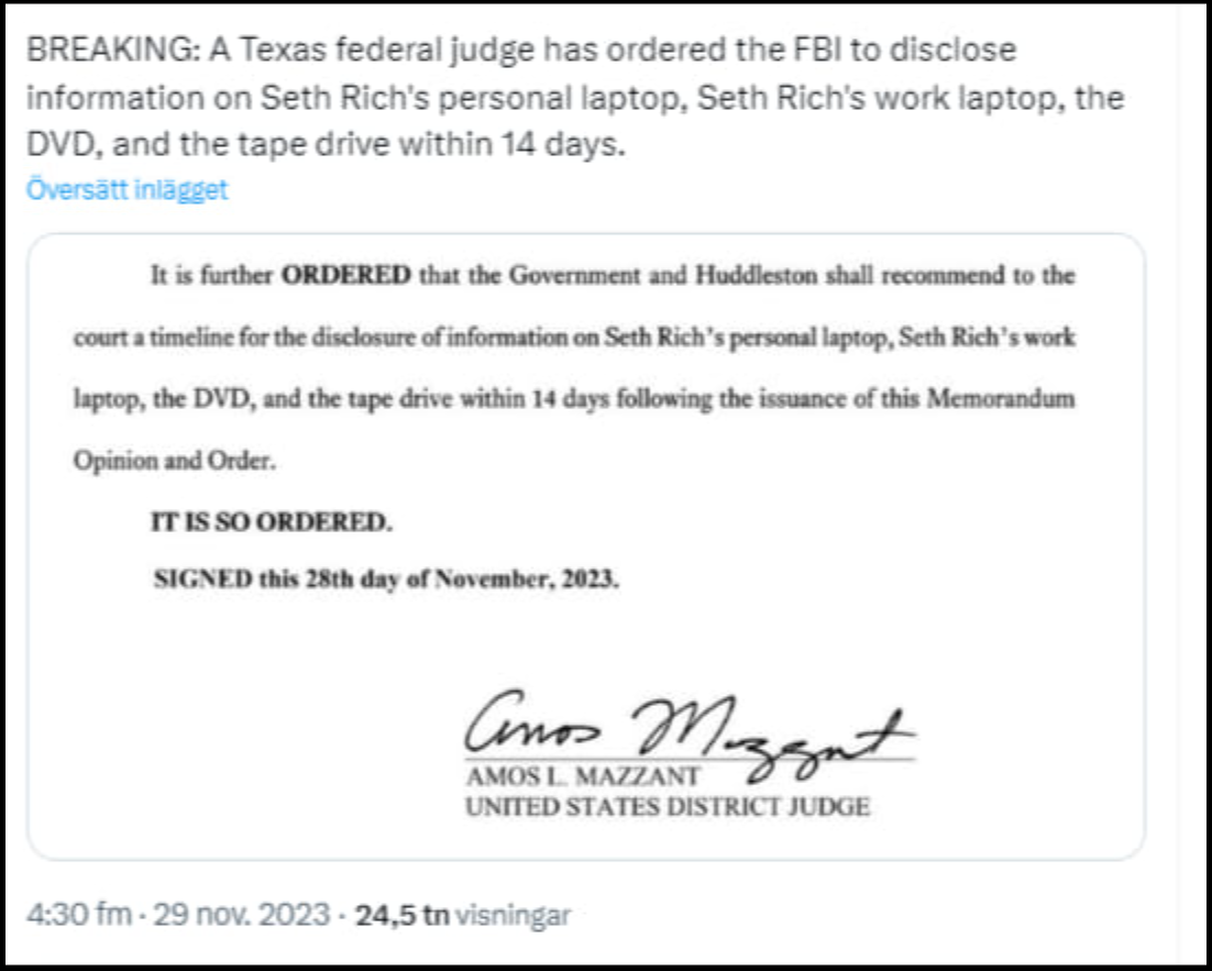 FBI Beordrade Att Visa Information På Seth Richs Laptop