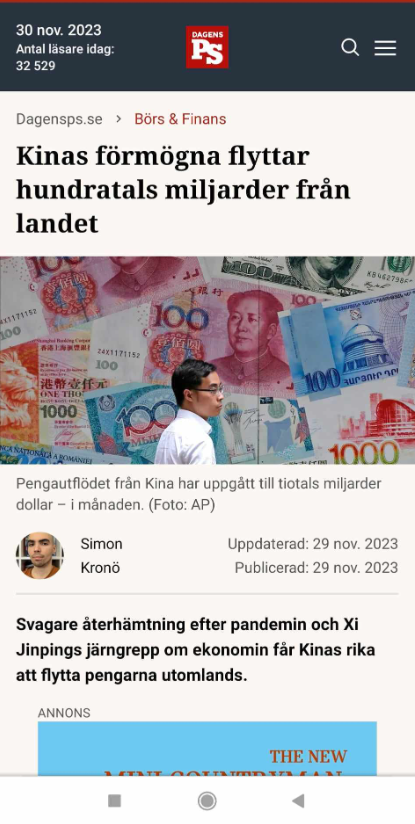 Kinesiskt Ekonomiskt Järngrepp & Pengaflykt..