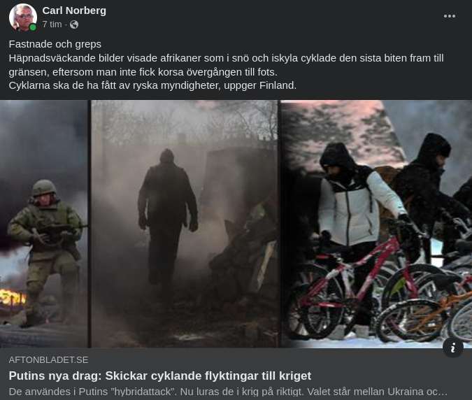 Cyklande Afrikanska Flyktingar Från Ryssland Till Finland..