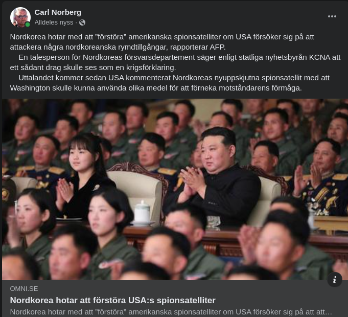 Nordkorea Hotar Amerikanska Spionsatelliter