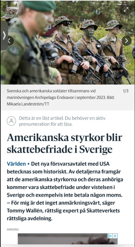 Amerikanska Styrkor Skattebefriade I Sverige