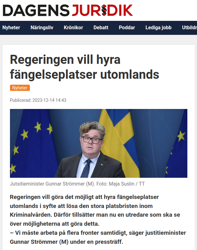 Regeringen Vill Hyra Utländska Fängelseplatser