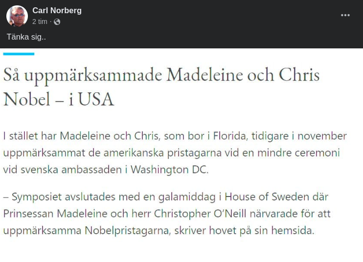 Kungligt Uppmärksammade Amerikanska Nobelpristagare I House Of Sweden
