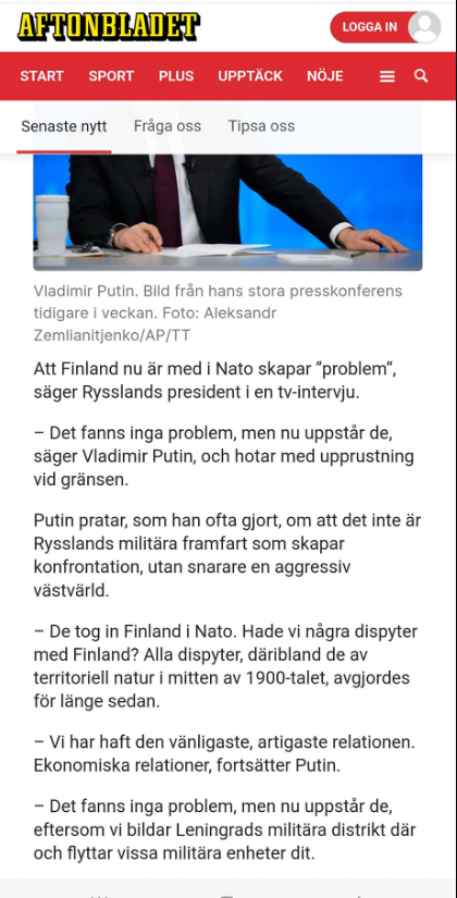 Putin Med Finska Problem